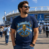 Man wearing an Argentina t-shirt with a stadium in the background