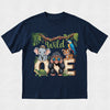 Navy blue t-shirt with cartoon animals and 'Wild One' text on a light gray background