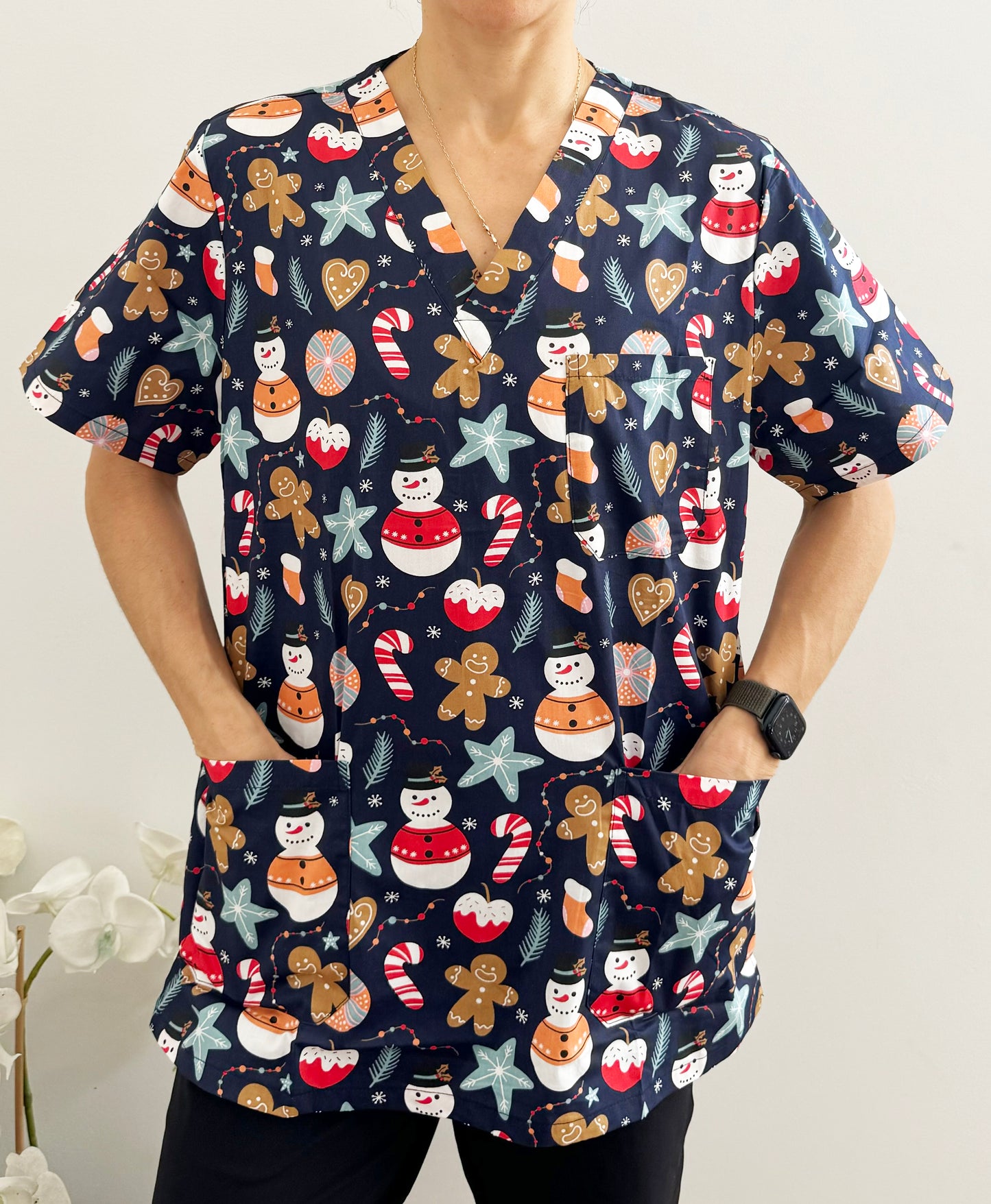 Christmas Unisex Printed Scrubs - Navy Santa