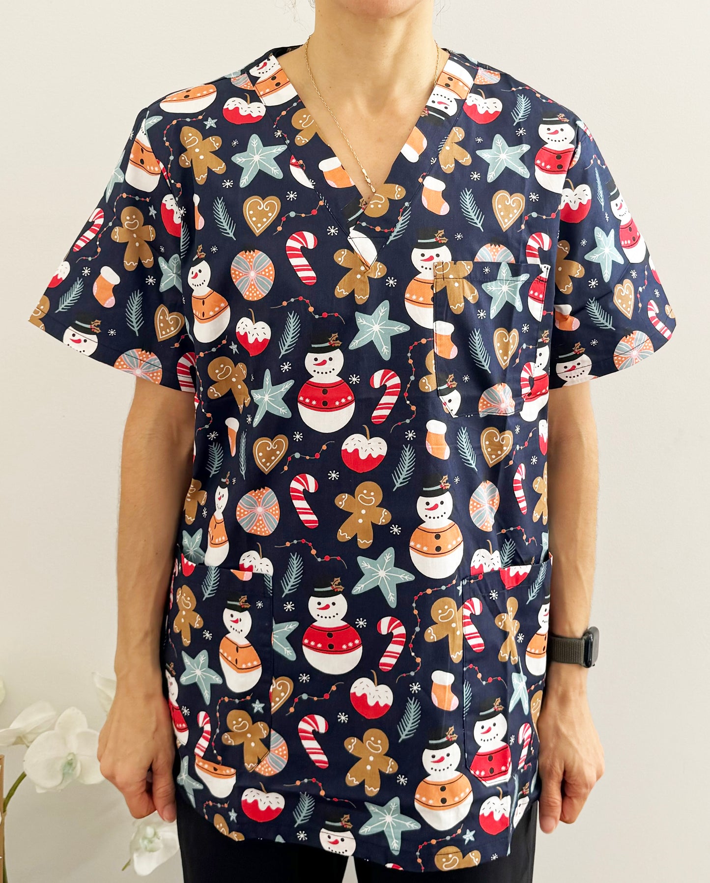 Christmas Unisex Printed Scrubs - Navy Santa