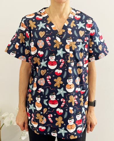 Christmas Unisex Printed Scrubs - Navy Santa