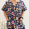 Christmas Unisex Printed Scrubs - Navy Santa