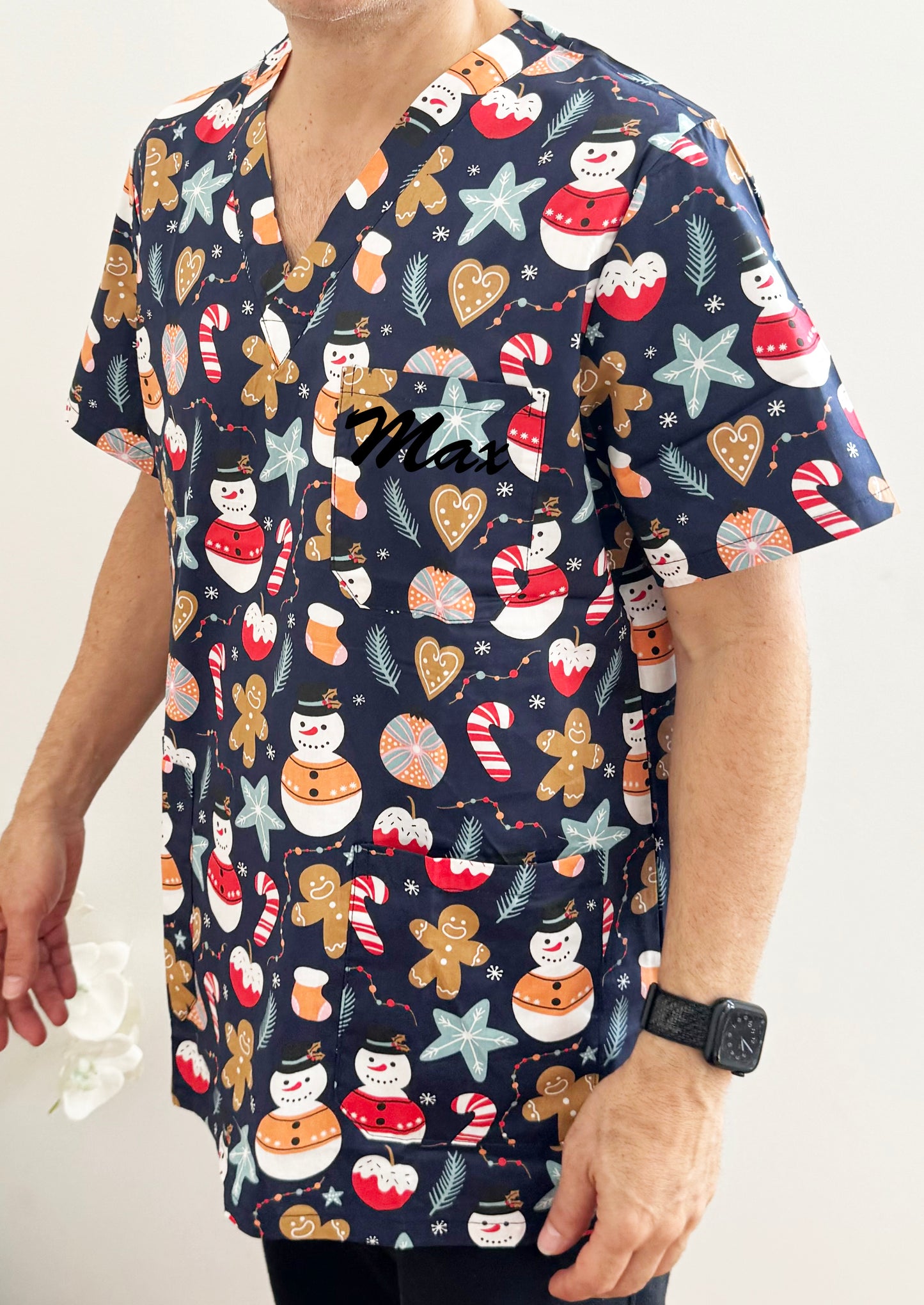 Christmas Unisex Printed Scrubs - Navy Santa