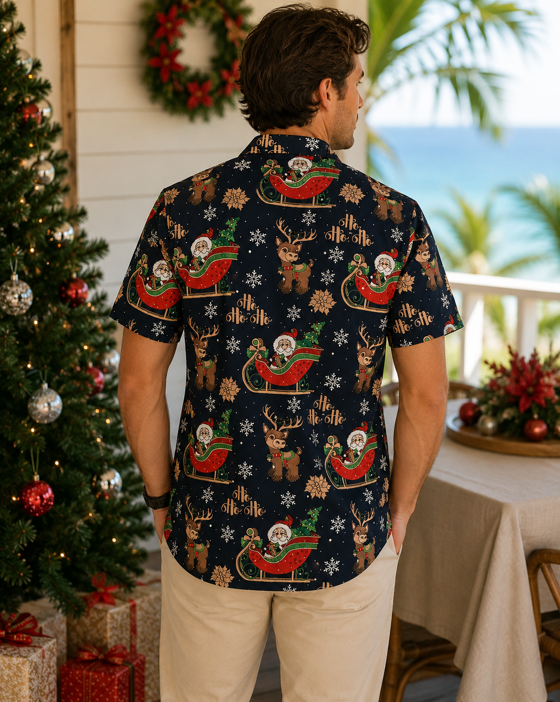 Christmas Button Up Shirt  – Navy