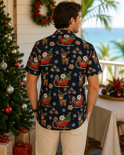 Christmas Button Up Shirt  – Navy