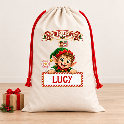 Personalised Christmas Santa Sack – North Pole Express - Elf