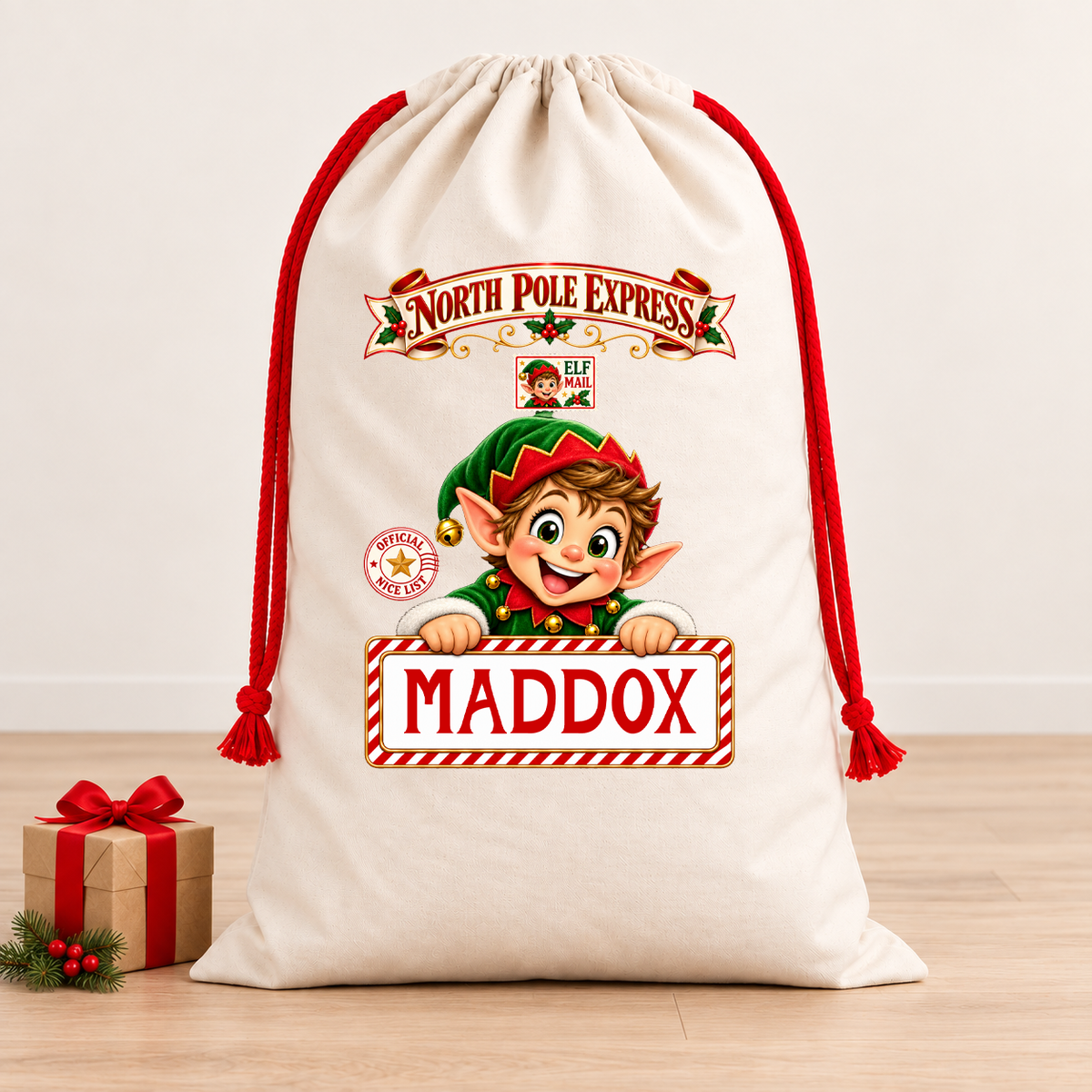 Personalised Christmas Santa Sack – North Pole Express - Elf