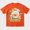Orange t-shirt with 'Wild One' design featuring cartoon animals on a white background