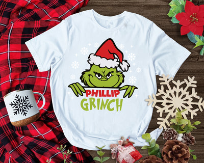 Custom Name Grinch Christmas Tshirt with personalisation option
