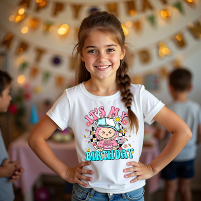 Labubu-inspired t-shirt in “Cotton Candy colour theme, perfect for kids' birthdays and character lovers.

