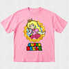 Pink t-shirt with 'Super Belle' graphic design on a white background