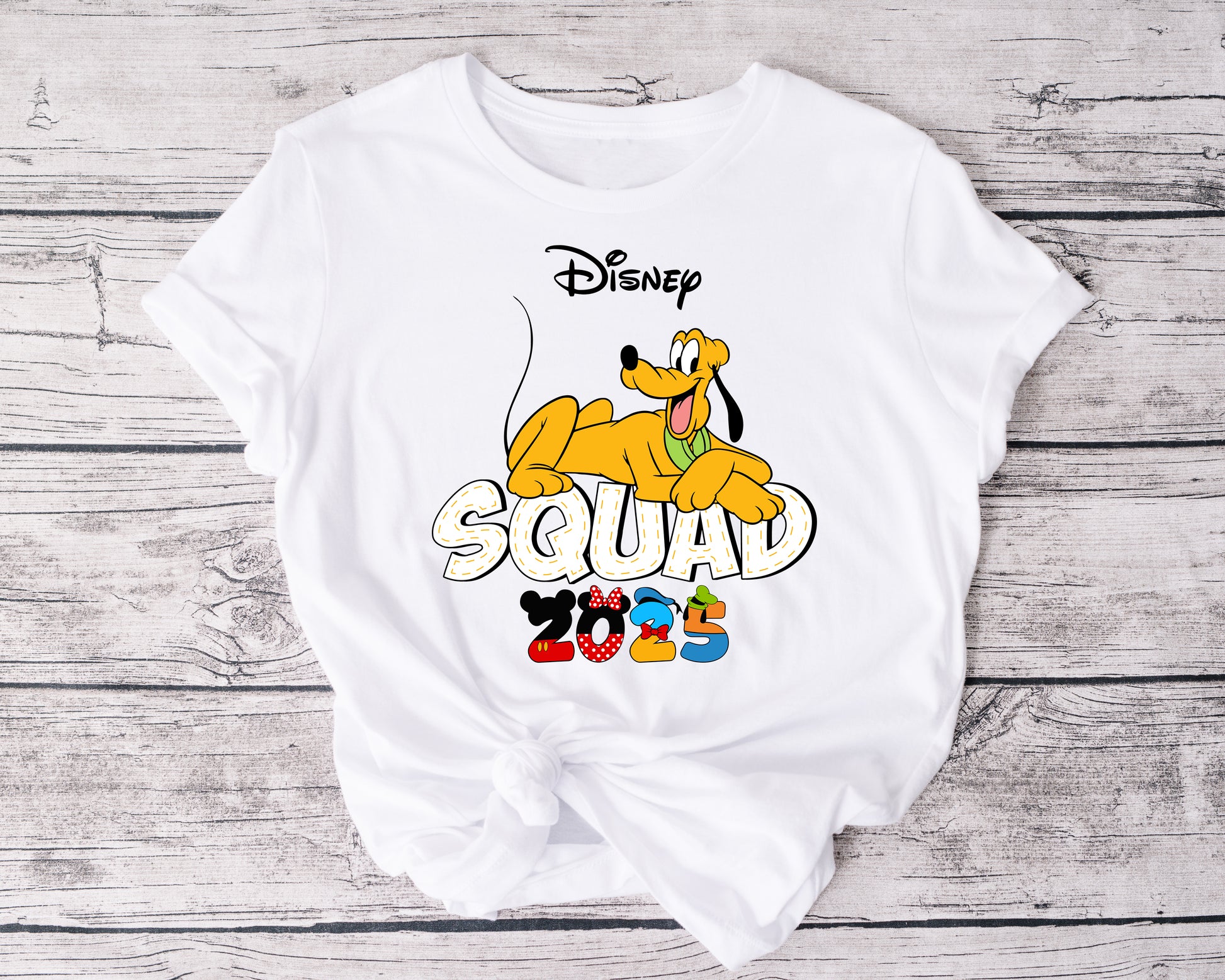 Disney crew outfit idea – Character Squad t-shirt laid flat