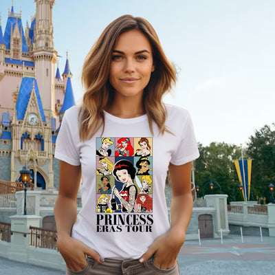 Model wearing Rebel Princess Eras Tour tee – casual streetwear look