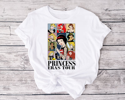 Rebel Princess Eras Tour Tshirt flat lay – tattooed Disney-inspired princesses design