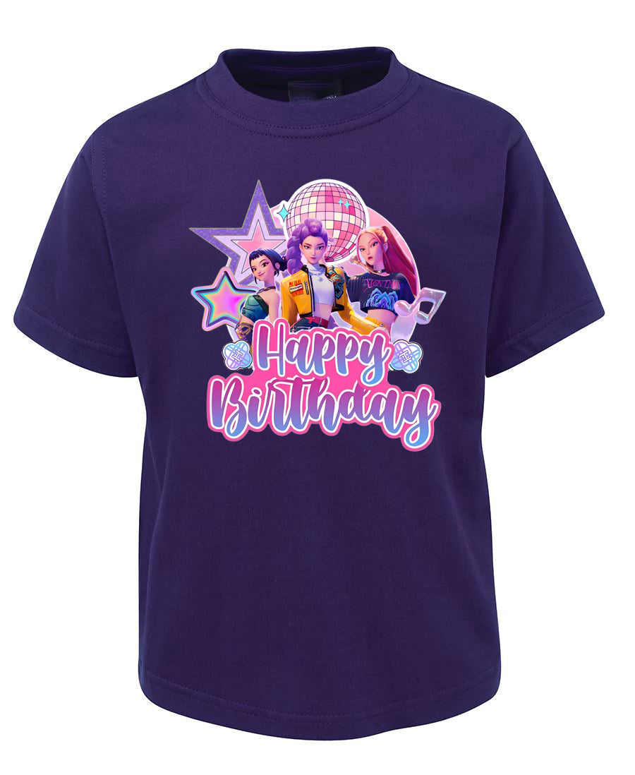K-Pop Happy Birthday with Name and Age Tshirt - Demon Hunters Front & Back