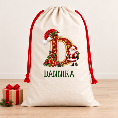 Personalised Christmas Initial Santa Sack – Red Santa Presents