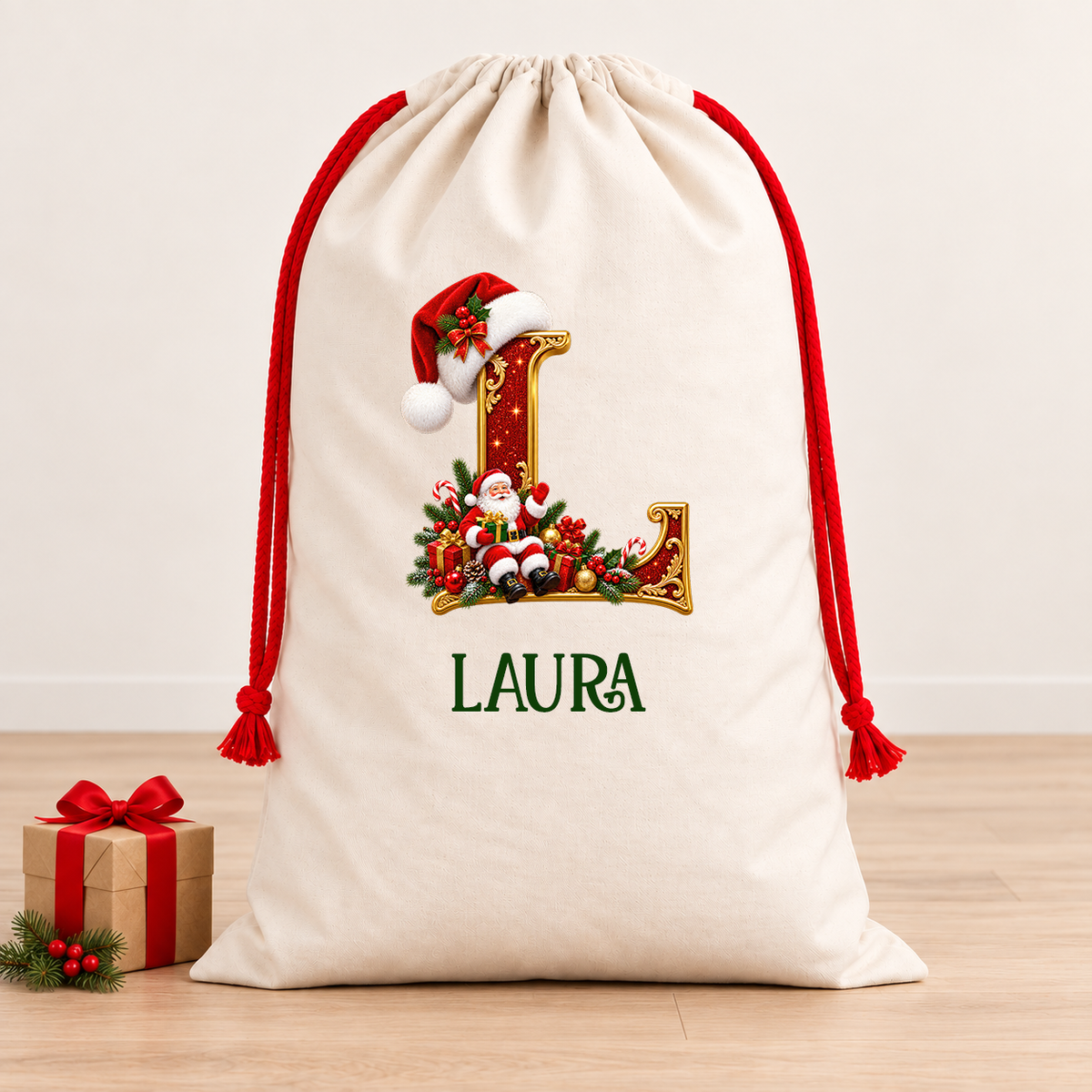 Personalised Christmas Initial Santa Sack – Red Santa Presents