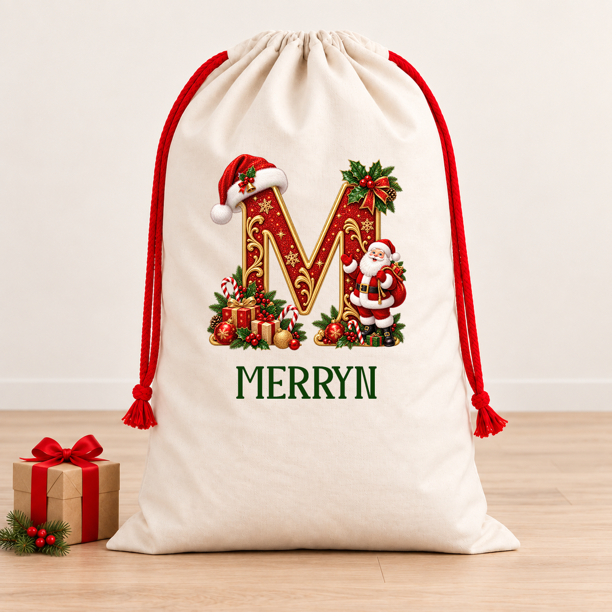 Personalised Christmas Initial Santa Sack – Red Santa Presents