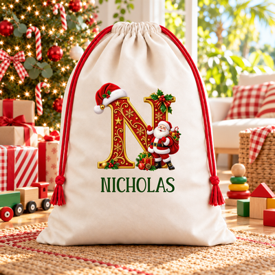 Personalised Christmas Initial Santa Sack – Red Santa Presents
