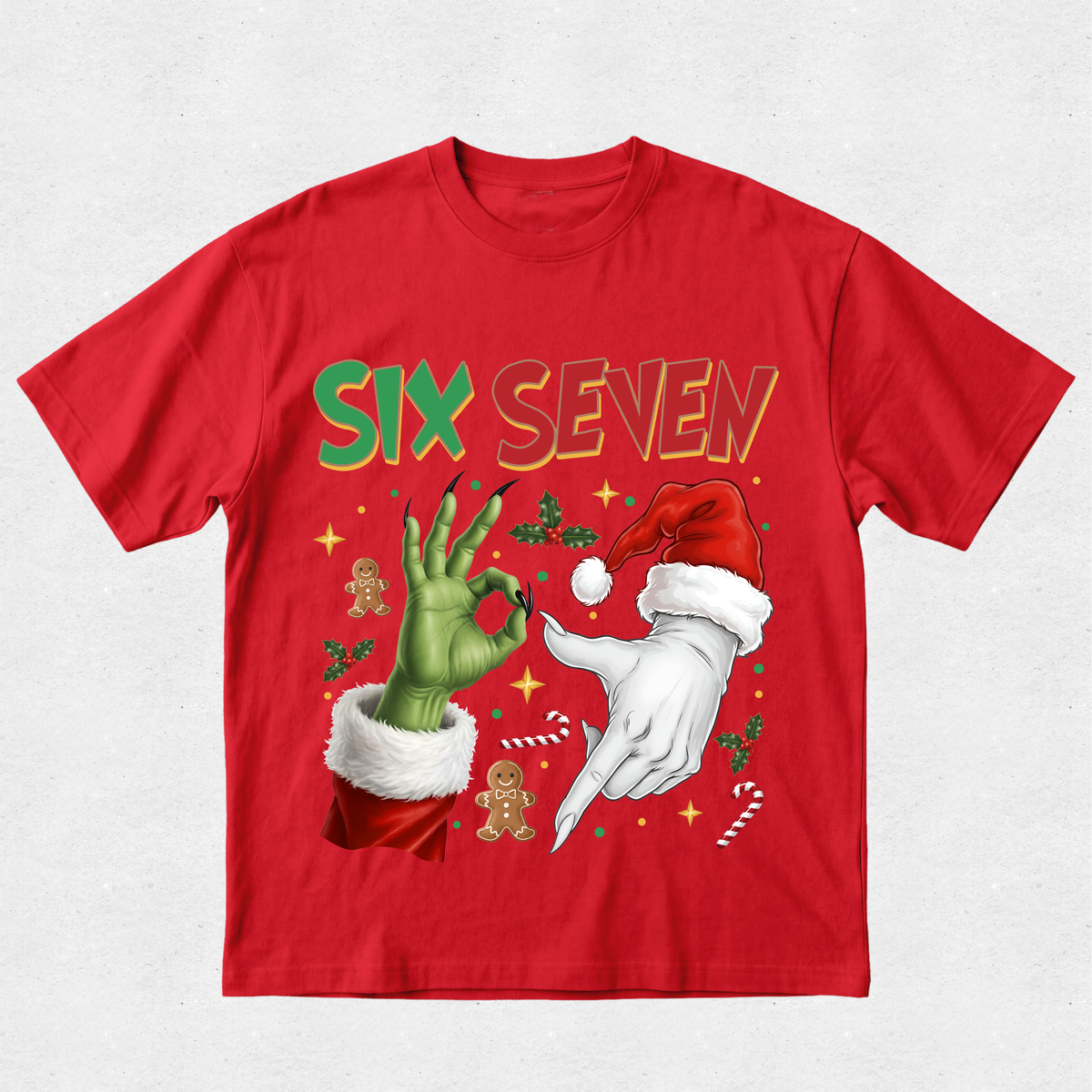Santa with Grinch Hands 6 7 - Christmas Tshirt