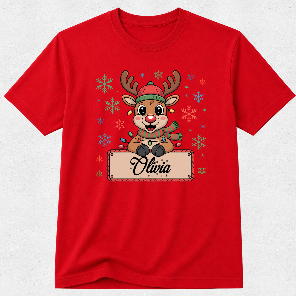 Reindeer Plaque Snowflakes - Personalised Christmas Tshirt