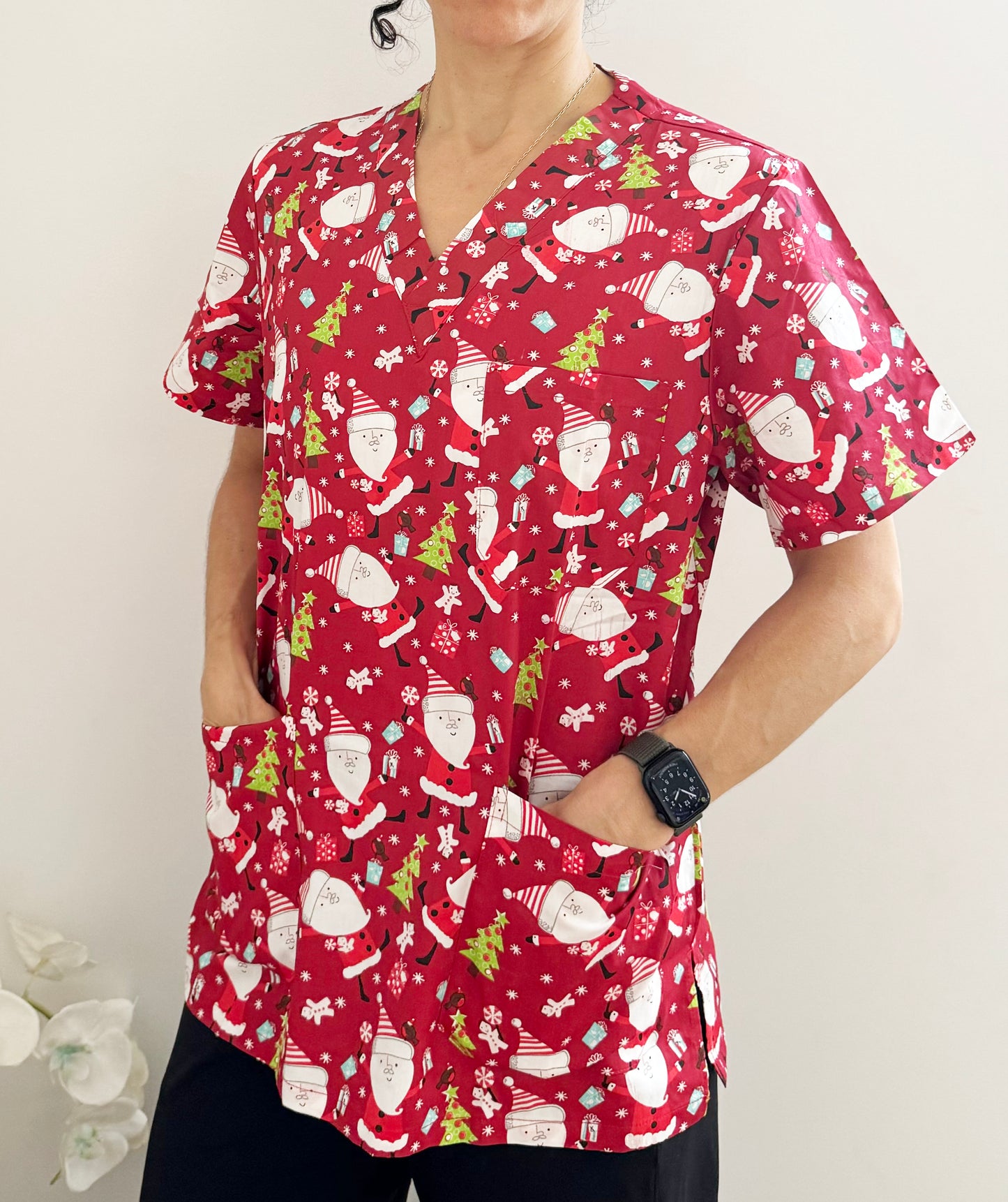 Christmas Unisex Printed Scrubs - Red Santa