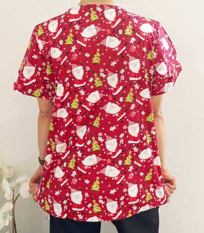 Christmas Unisex Printed Scrubs - Red Santa