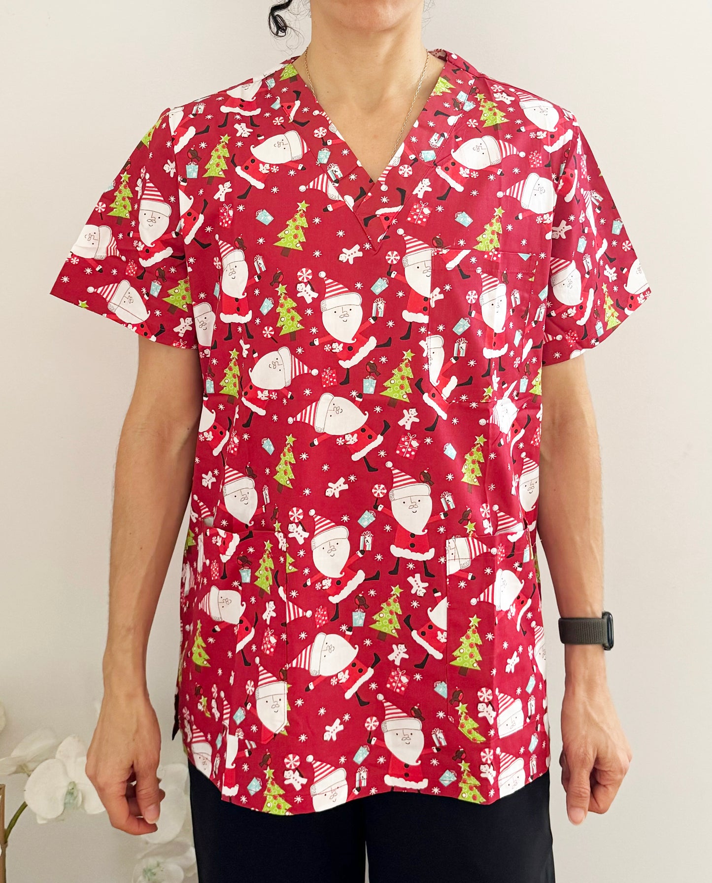 Christmas Unisex Printed Scrubs - Red Santa