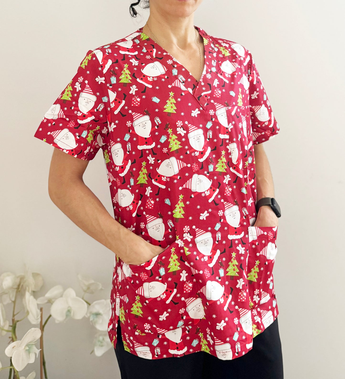 Christmas Unisex Printed Scrubs - Red Santa