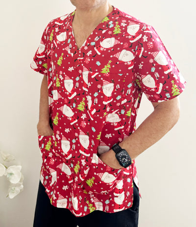 Christmas Unisex Printed Scrubs - Red Santa