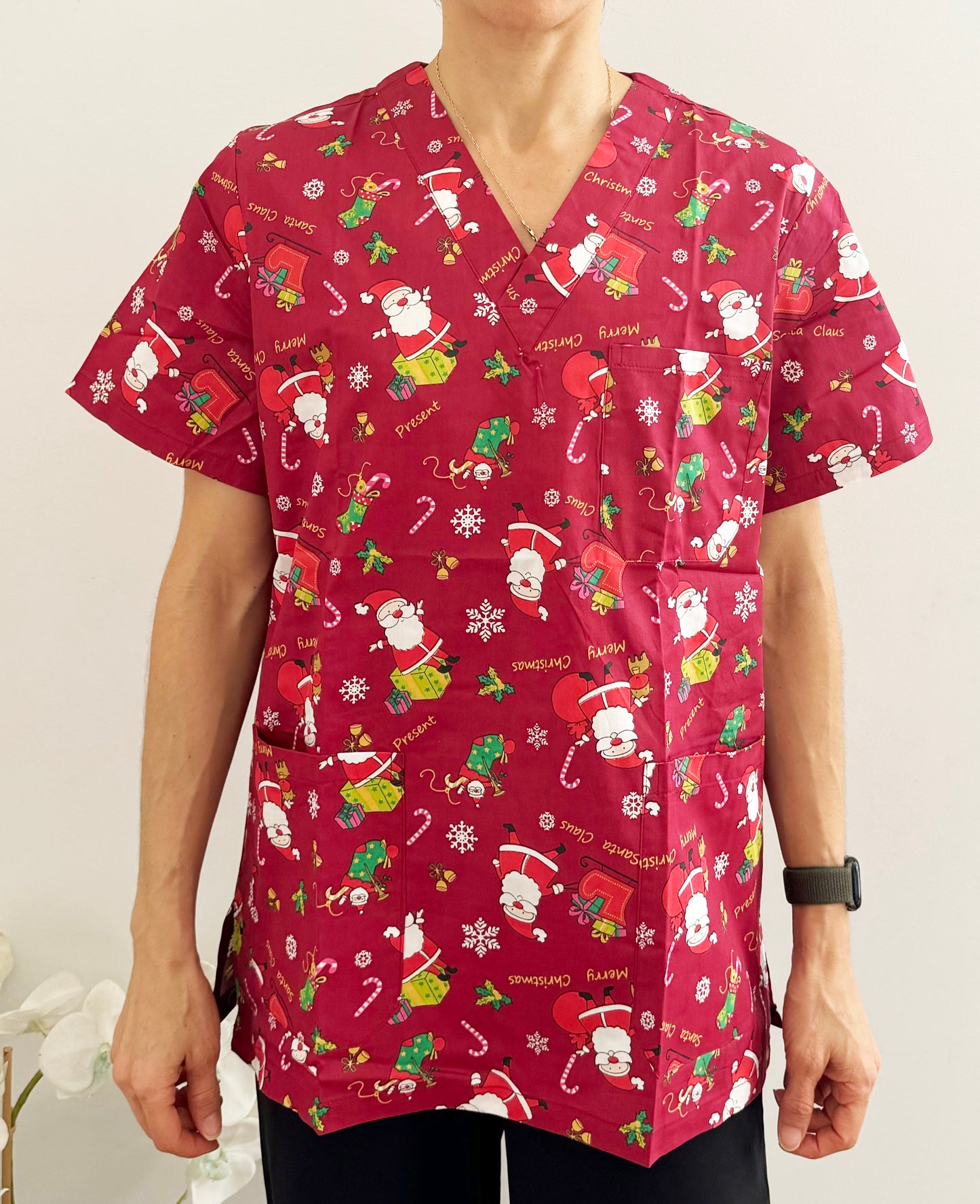 Christmas Unisex Printed Scrubs - Red Santa Claus