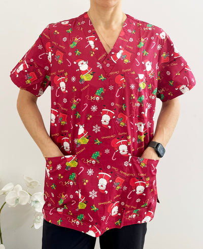 Christmas Unisex Printed Scrubs - Red Santa Claus