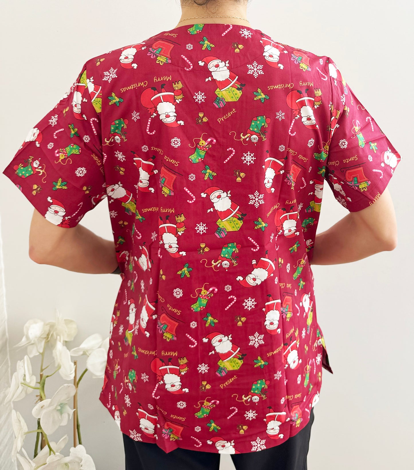 Christmas Unisex Printed Scrubs - Red Santa Claus