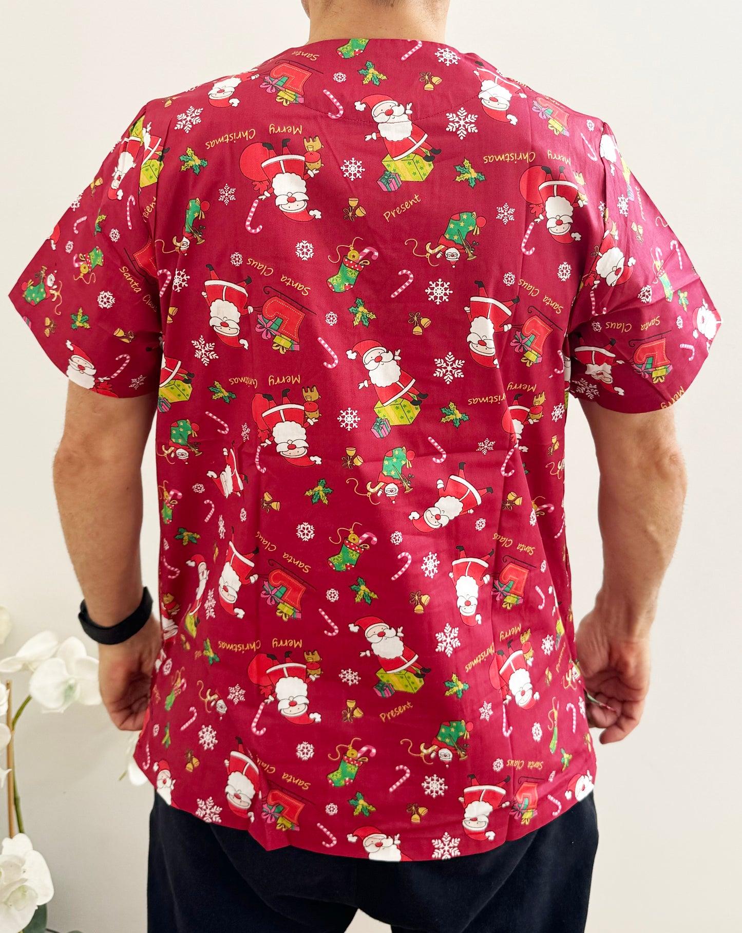 Christmas Unisex Printed Scrubs - Red Santa Claus