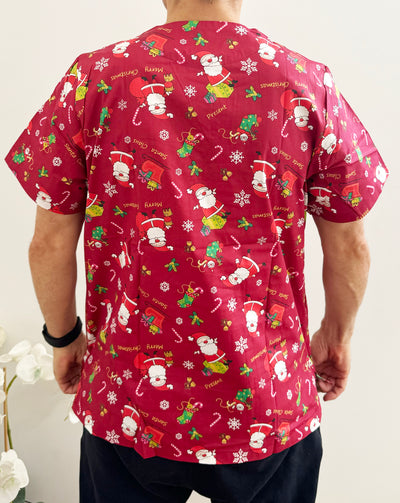 Christmas Unisex Printed Scrubs - Red Santa Claus