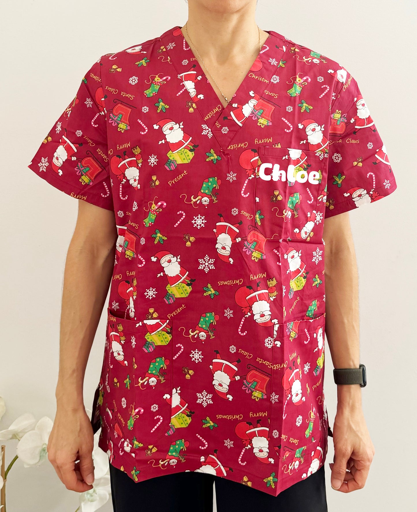 Christmas Unisex Printed Scrubs - Red Santa Claus