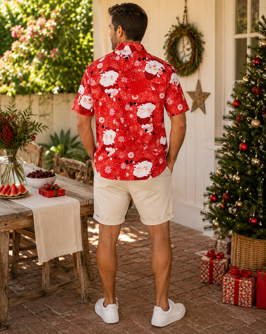 Christmas Button Up Shirt  – Red