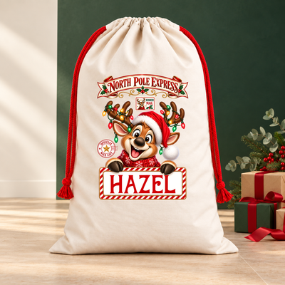 Personalised Christmas Santa Sack – North Pole Express - Reindeer