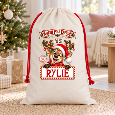 Personalised Christmas Santa Sack – North Pole Express - Reindeer