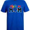 Blue t-shirt with 'Autism Mum' text and heart design on a white background