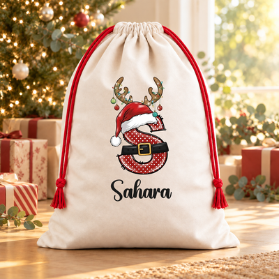 Personalised Christmas Initial Santa Sack – Red Reindeer Santa Belt