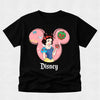 Black t-shirt with Snow White design and Disney logo on a light gray background