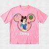 Pink t-shirt with Disney character design on a light gray background