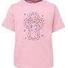 Pink t-shirt with a decorative cross design on a white background