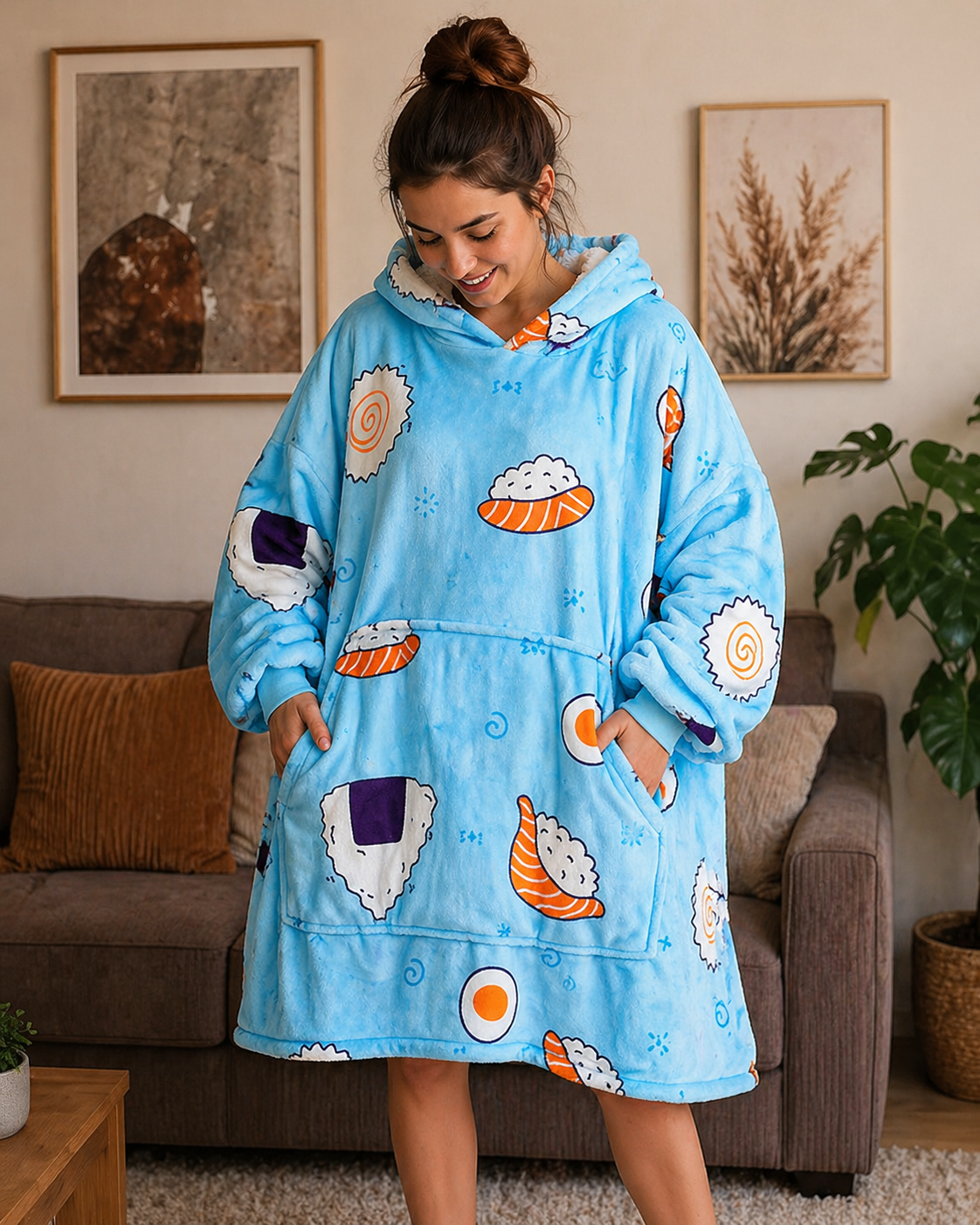 Oversized Wearable Blanket Hoodie – Plush & Personalised - Sushi