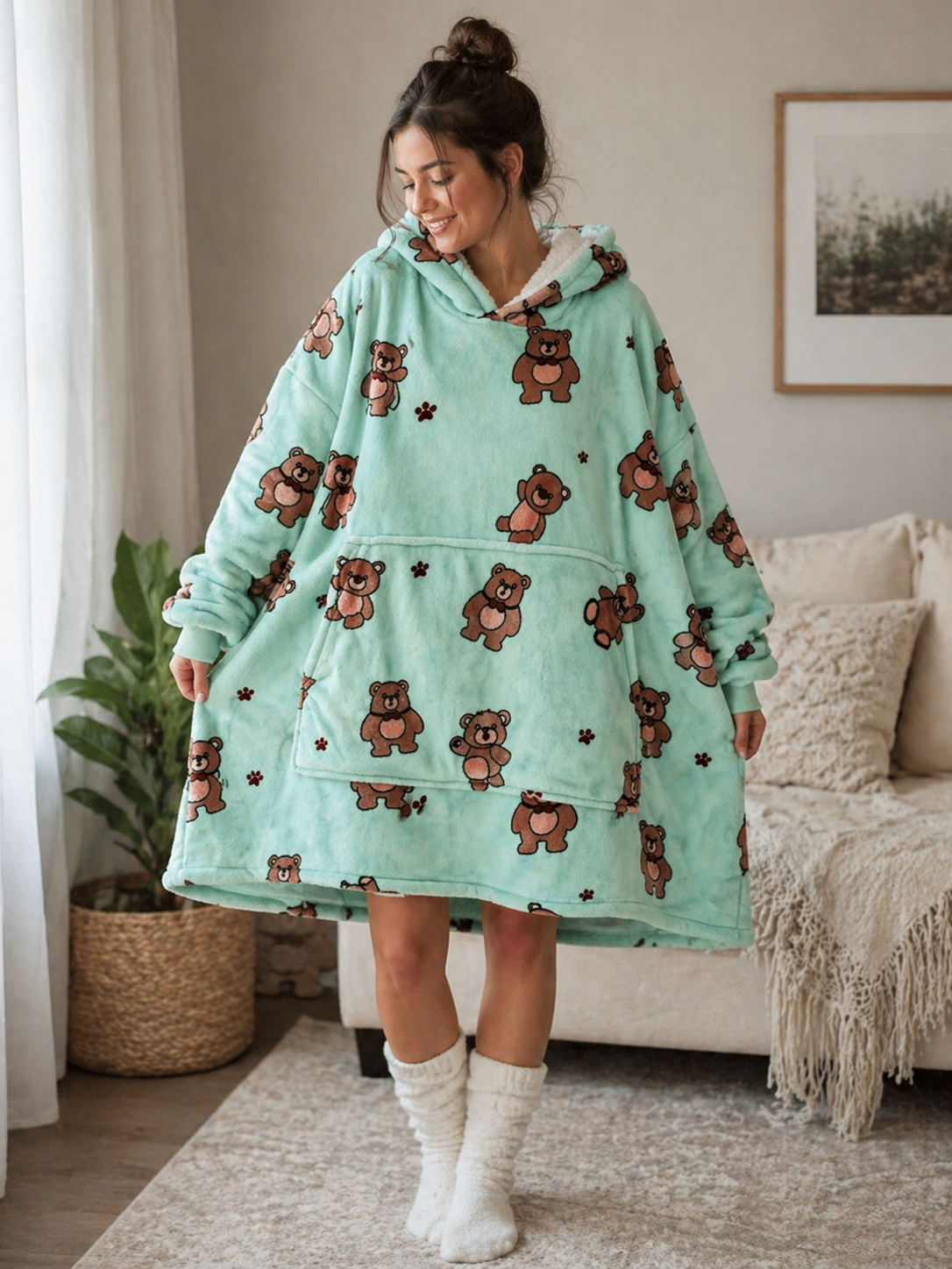 Oversized Wearable Blanket Hoodie – Plush & Personalised - Teddy Bear