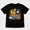 Black t-shirt with colorful '100 Days of Prep' design on a light gray background