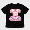 A black short-sleeve t-shirt with a graphic of a pink princess dress and the text 'THIS IS MY BOOK WEEK COSTUME!' printed on the front, displayed against a light gray background.