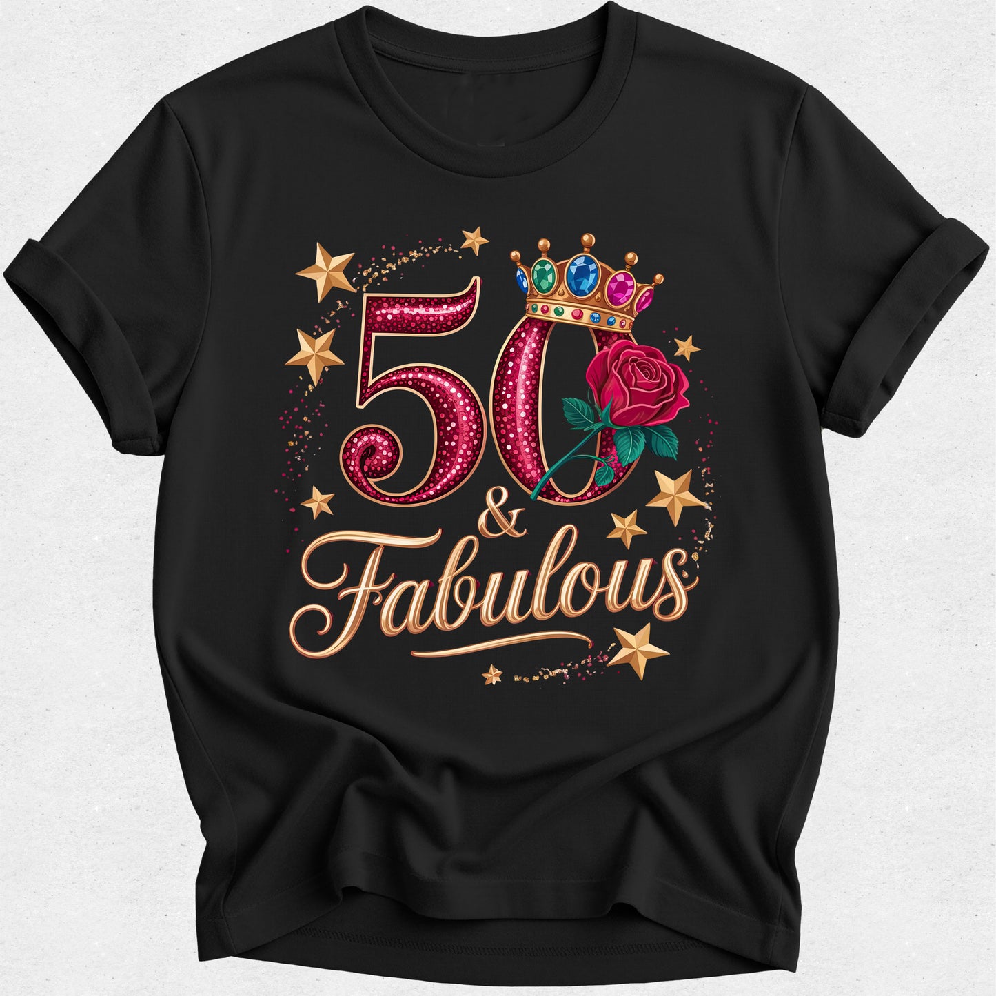 50 & Fabulous Birthday Tshirt - Gold Text