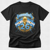 Black t-shirt with Argentina-themed design featuring a trophy and flag on a white background